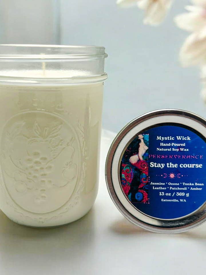 Ambre égyptien - Cire de soja (Perserverance) - Bougie en pot Mason 13 oz pour la vente par Mystic Wick LLC