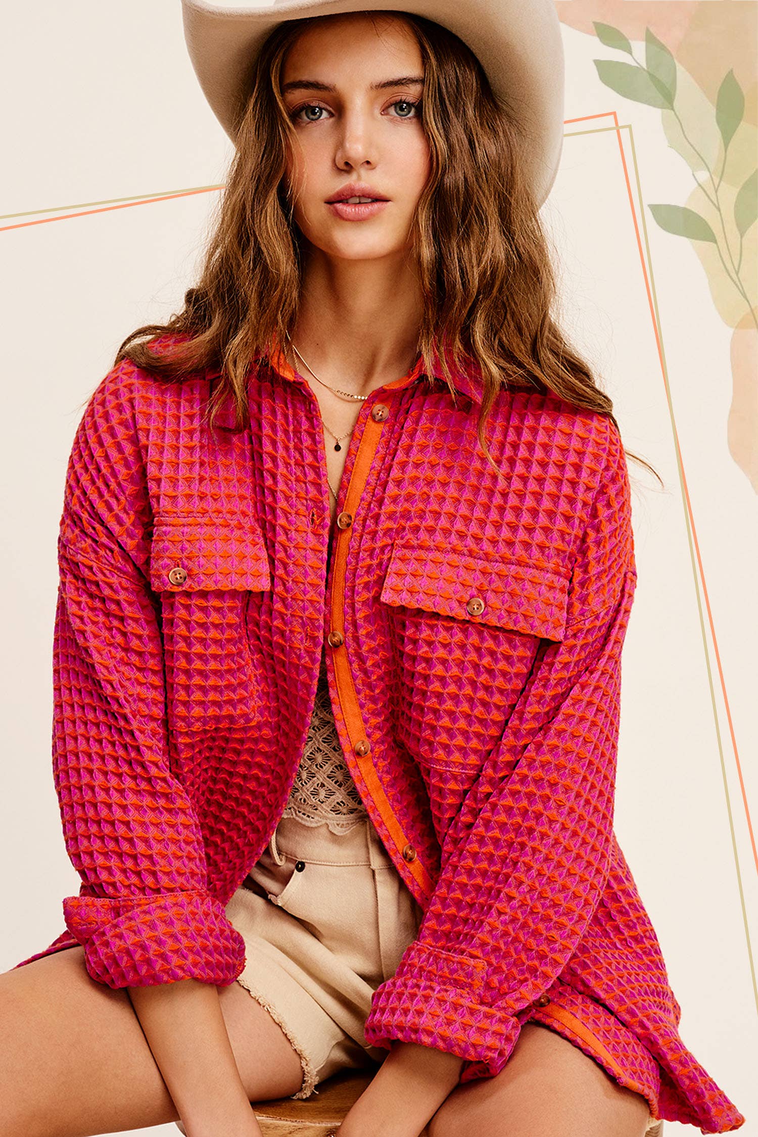 La Miel – Engroshandel Skjortejakke/shacket – til kvinder – La Miel unik waffeltekstureret oversized skjortejakke med knapper3