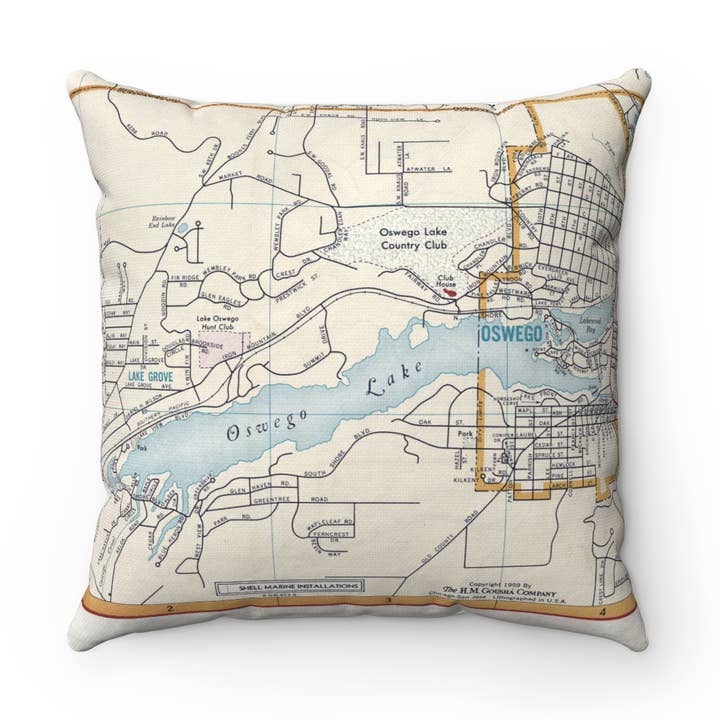 Oswego Lake Oregon Map Pillow – 18" Square Throw Pillow for wholesale by Daisy Mae Designs