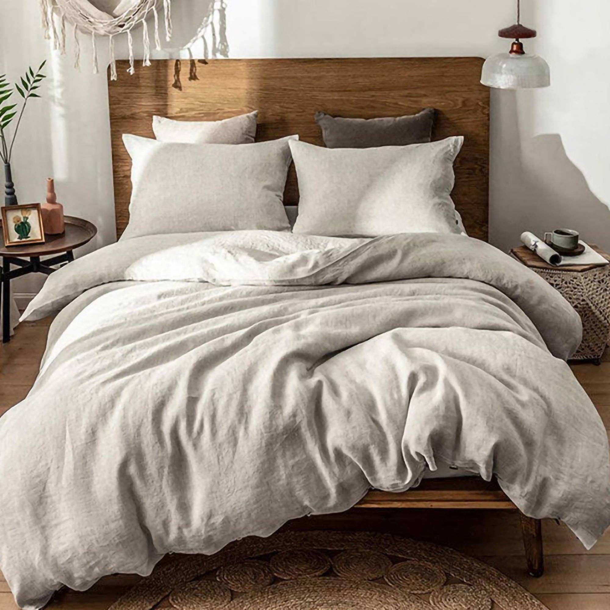 Q VITA - Vente Housses de couette - Ensemble de housse de couette en lin français (3PCS) - Avoine2