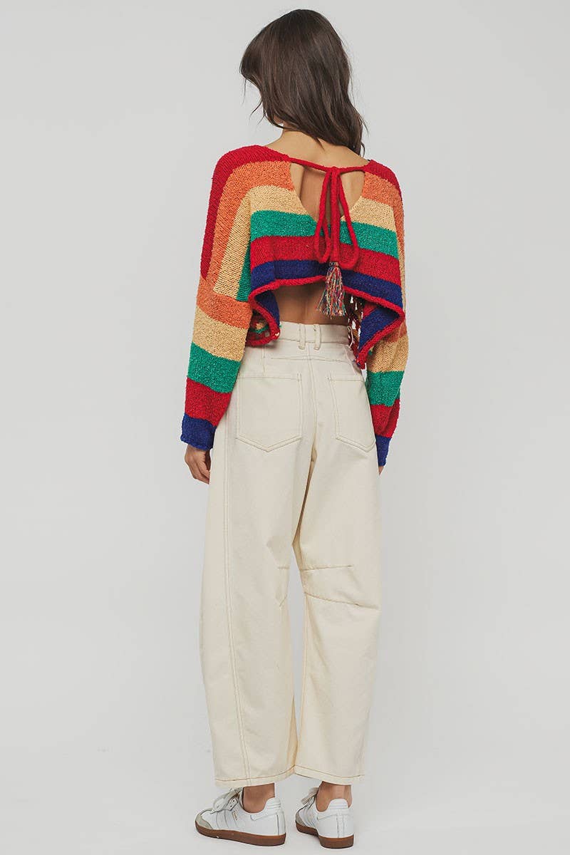 MULITI Pull court en crochet colorblock à nouer dans le dos en vente sur Faire2