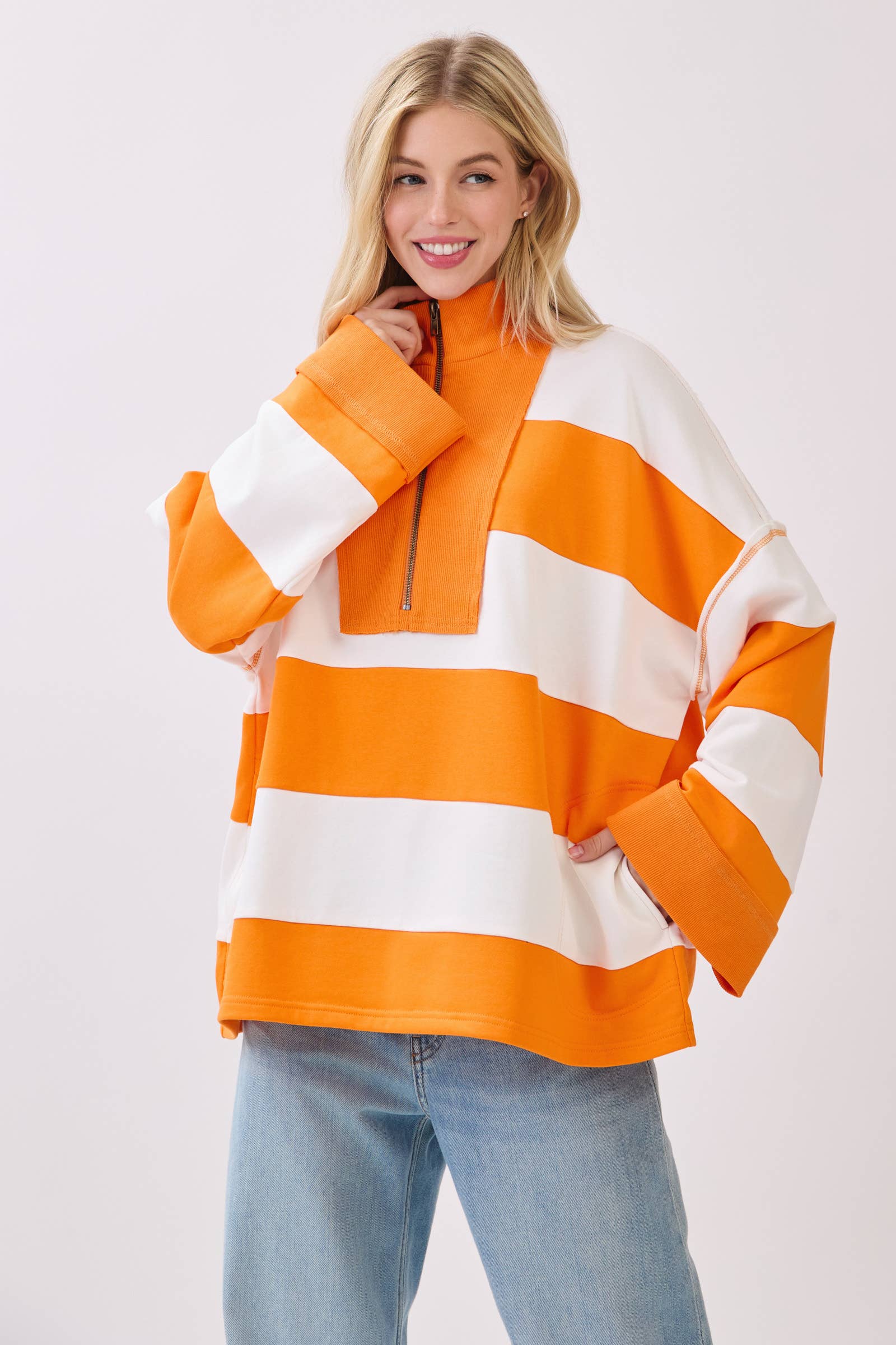 Sewn and Seen - Vente Sweat-shirt – femme - Pull à fermeture éclair rayé1