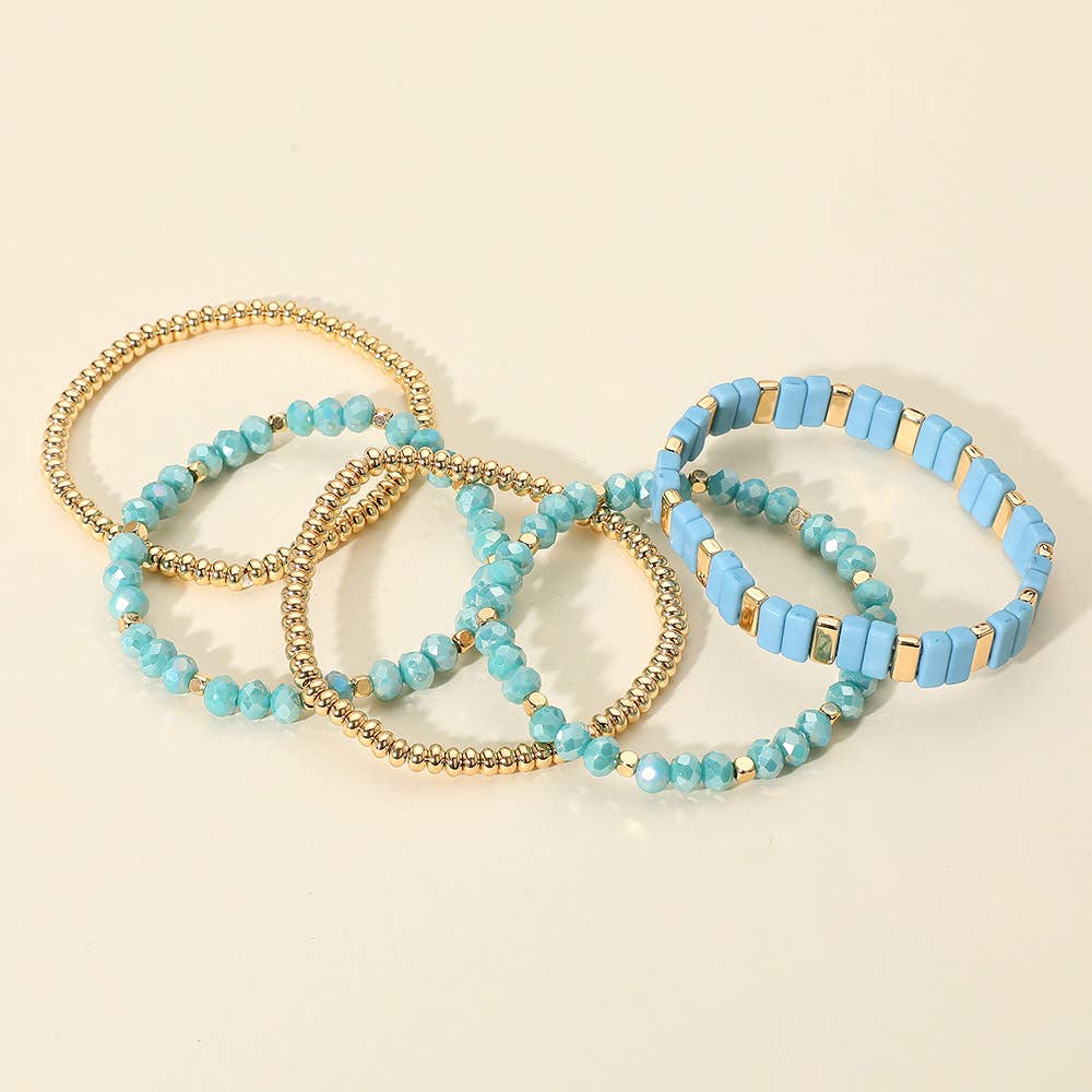Sensibling Corp. - Wholesale Jewelry Set - 5PCS - Mixed Shape Textured Beaded Stretch Multi Layered Bracelets13
