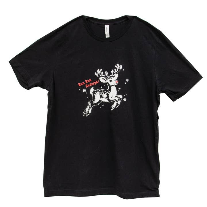 Run Run Rudolph T-shirt - Sort - Large for engroshandel hos Col House Designs