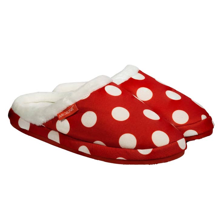 axign - Wholesale Slippers – Women's - Archline Orthotic Slippers Slip-On – Red with White Polkadots