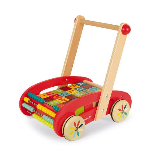 Janod - Wholesale Wood Toy - Kids - Tatoo - Abc Buggy Cart With 30 Blocks