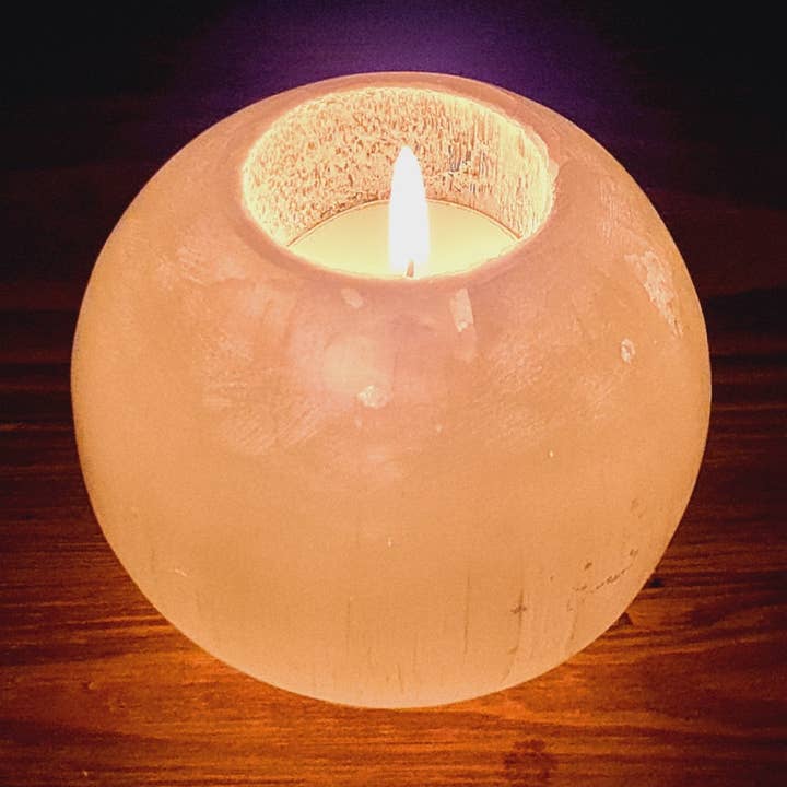 Portavelas de esfera pulida selenita para venta al por mayor de Gemstone Gifts Ltd.