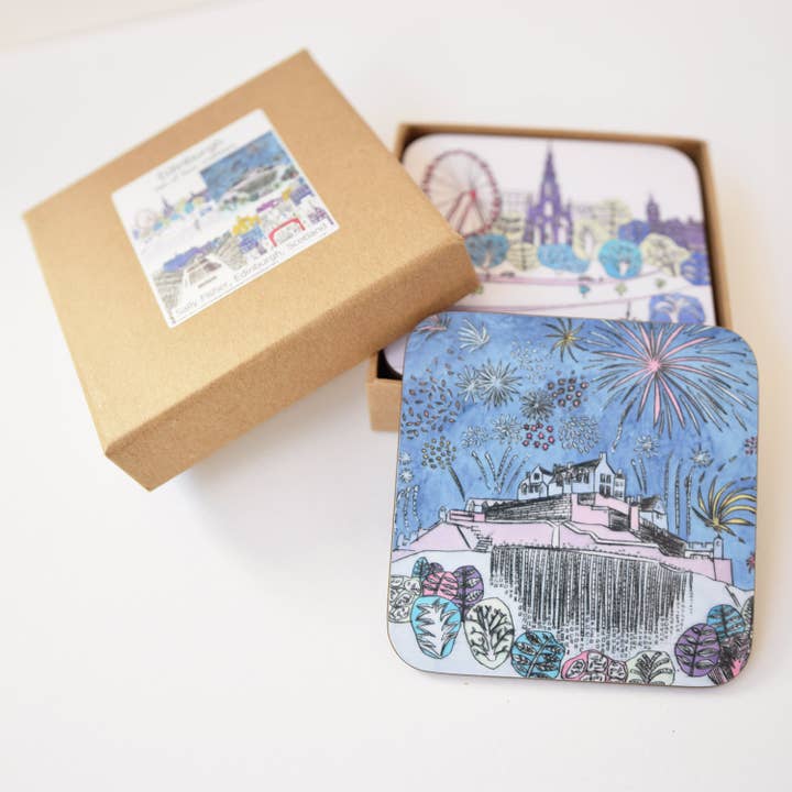 Set de quatre sous-verres du Festival d'Édimbourg pour la vente par Sally J Fisher