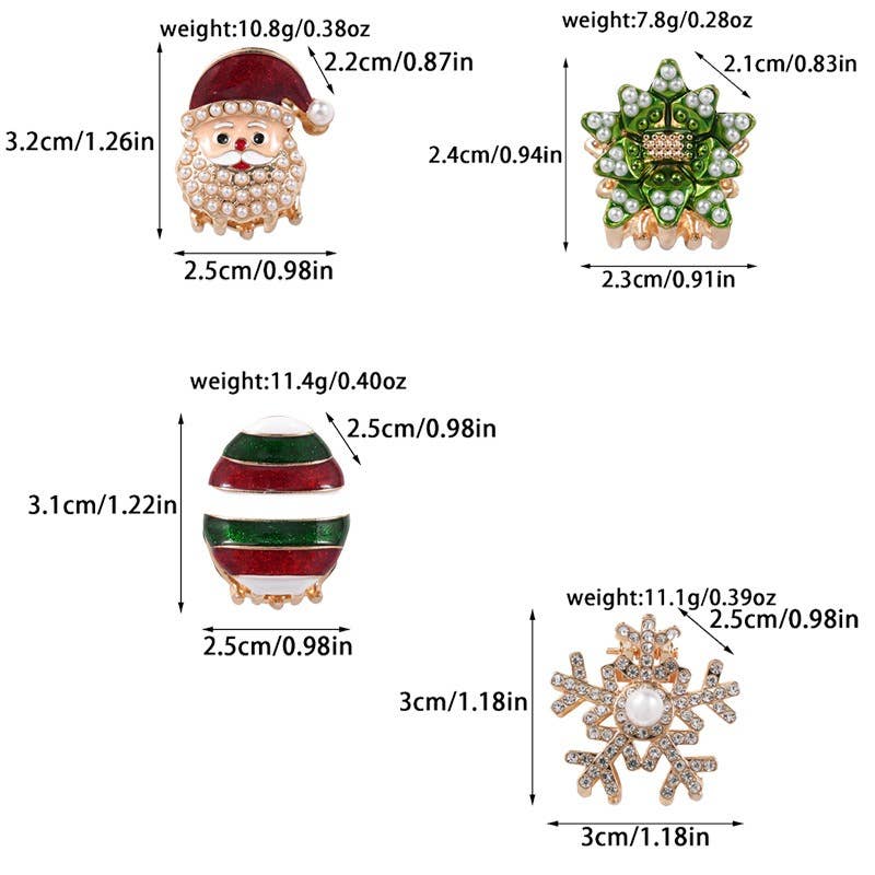 Otterware - Wholesale Hair Clip - Women's - Dainty Rhinestone Christmas Mini Hair Clips - Festive Fun14