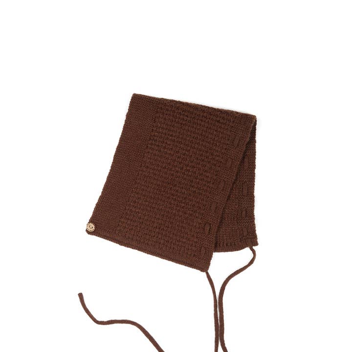 Knit Planet – wholesale Bonnet – baby – Checked Pattern Bonnet/ Collar Brown2