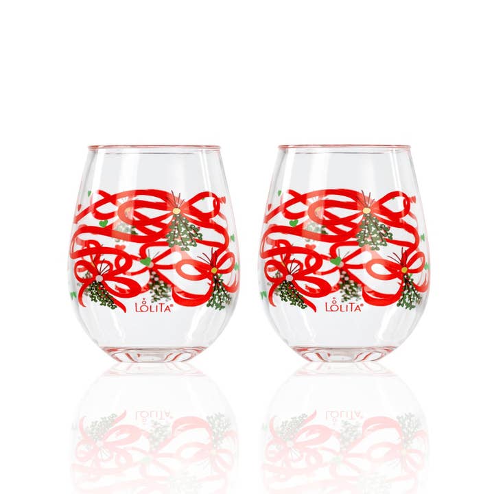Party To Go Mistletoe 15oz Acrylic Stemless Wine Glass | Set of 2 for wholesale by Merritt International
