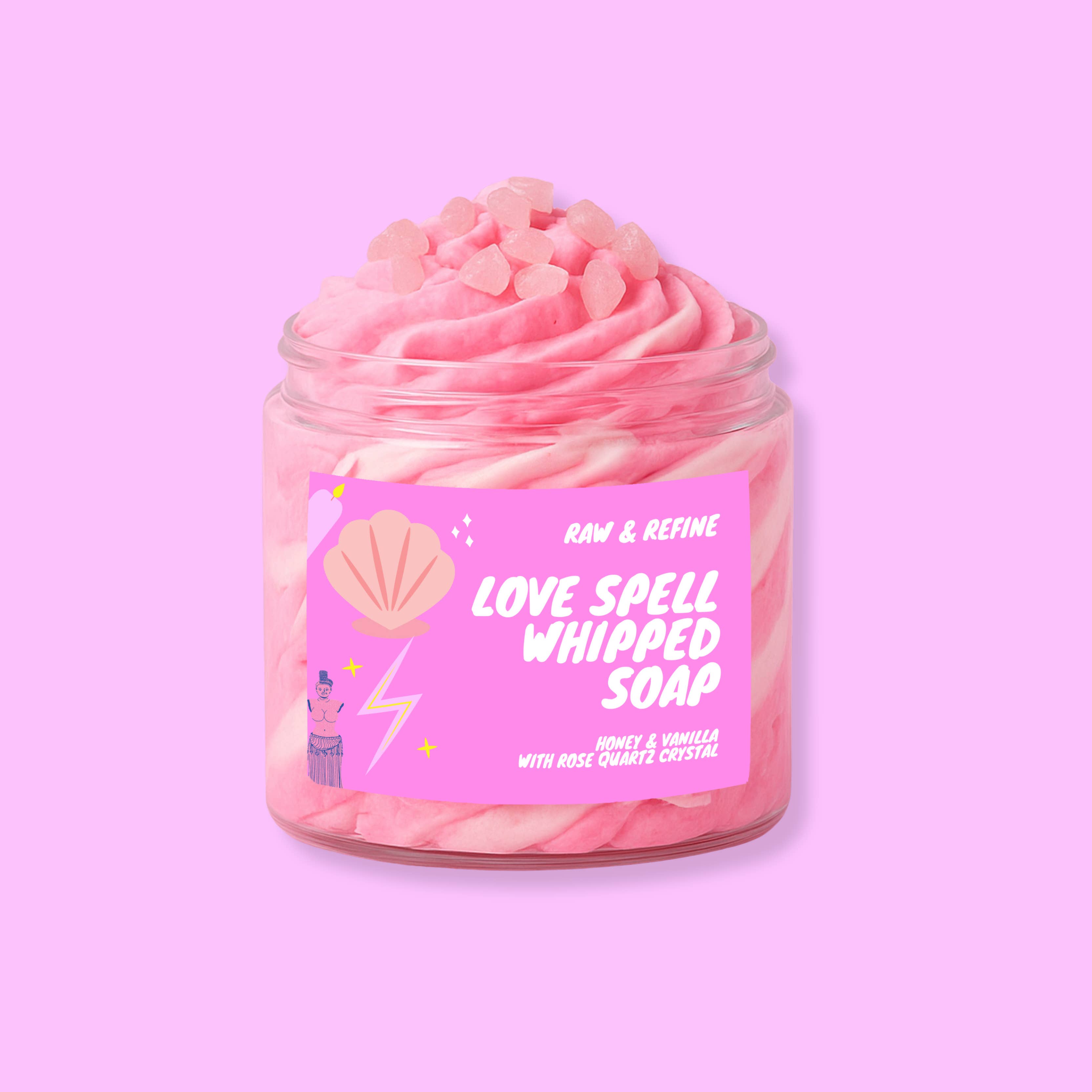Raw & Refine - Wholesale Whipped soap - Love Spell Whipped Soap - Rose Quartz Crystal Infused