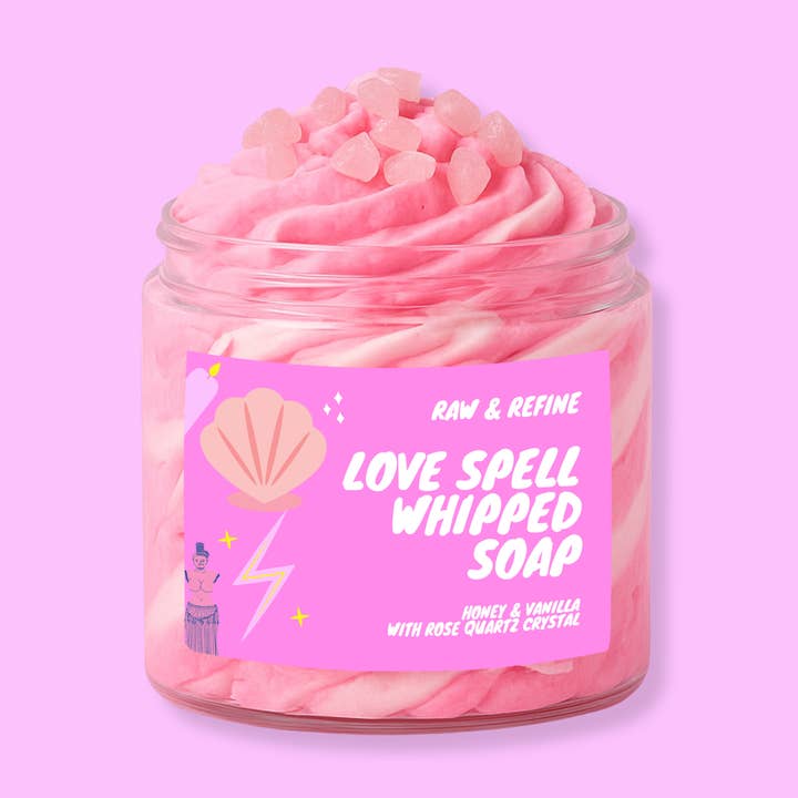 Raw & Refine - Wholesale Whipped soap - Love Spell Whipped Soap - Rose Quartz Crystal Infused0