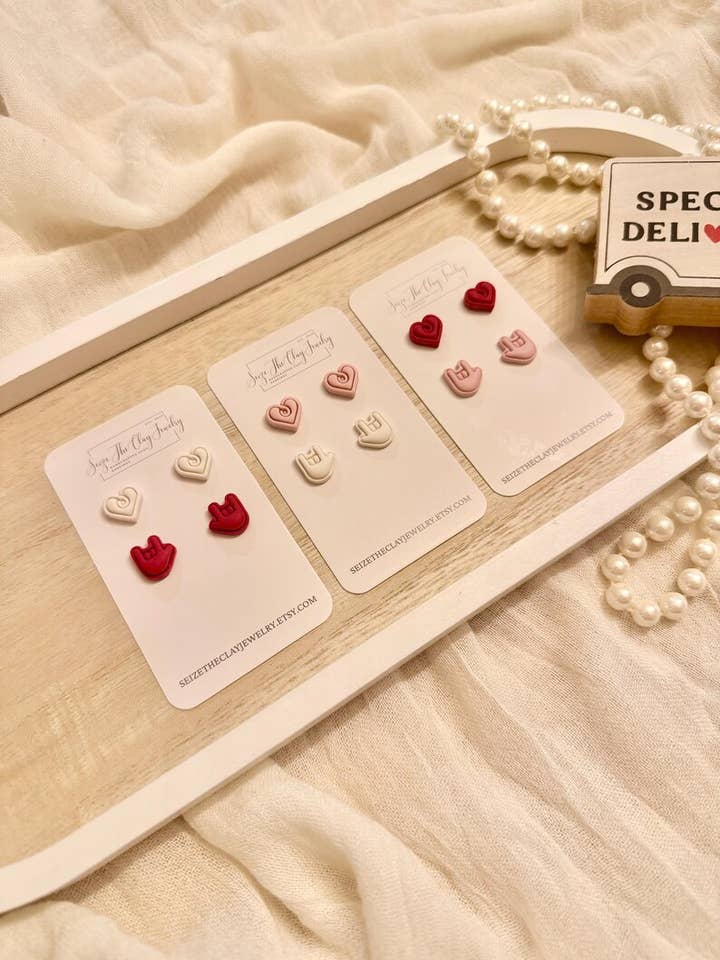 ASL Love Earrings, Sign Language Earrings, ASL Clay Studs, ASL Clay Earrings, Heart Clay Earrings, Heart Earrings, I Love You Earrings for wholesale by SeizeTheClayJewelry