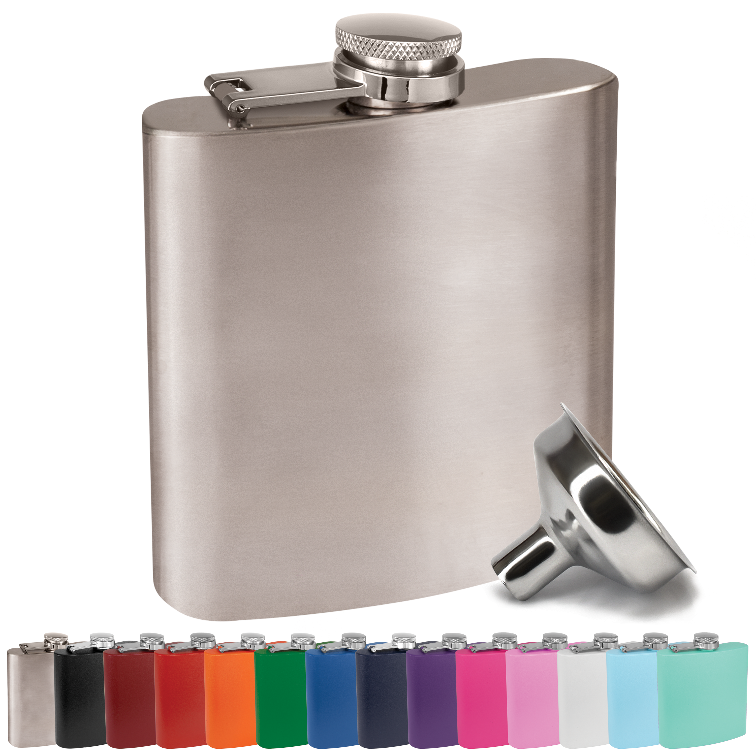 Clear Water Home Goods - Vente Flasque - Flacon à hanche en acier inoxydable de 6 oz avec entonnoir | Flacon revêtu de poudre64