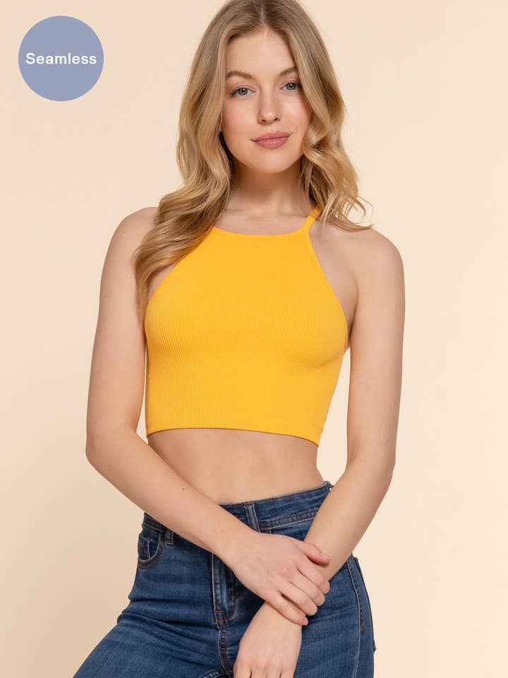 Camisole côtelée sans couture à col licou pour la vente par Active Basic | Active USA