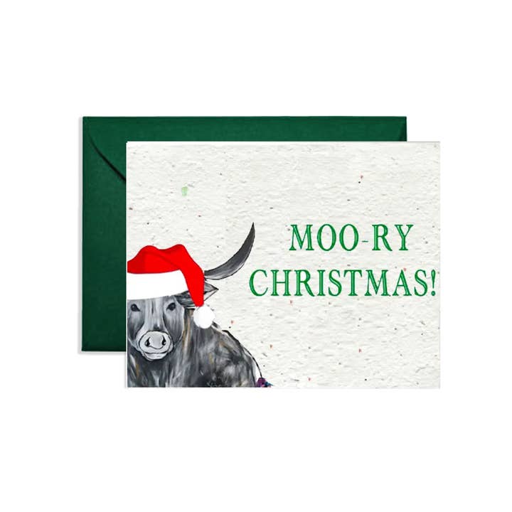 Artsy Em - Wholesale Christmas Card - Moo-ry Christmas Wildflower Seed Paper Greeting Card