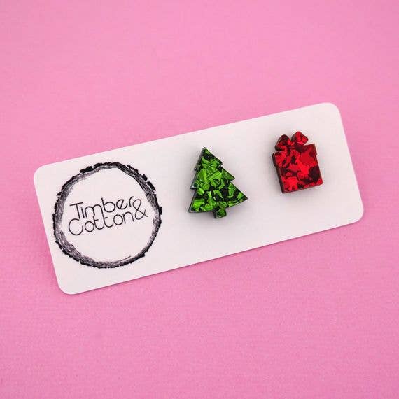 Girlfetti – wholesale Solitärörhängen – Julgran & Present Akryl Stud Örhängen6