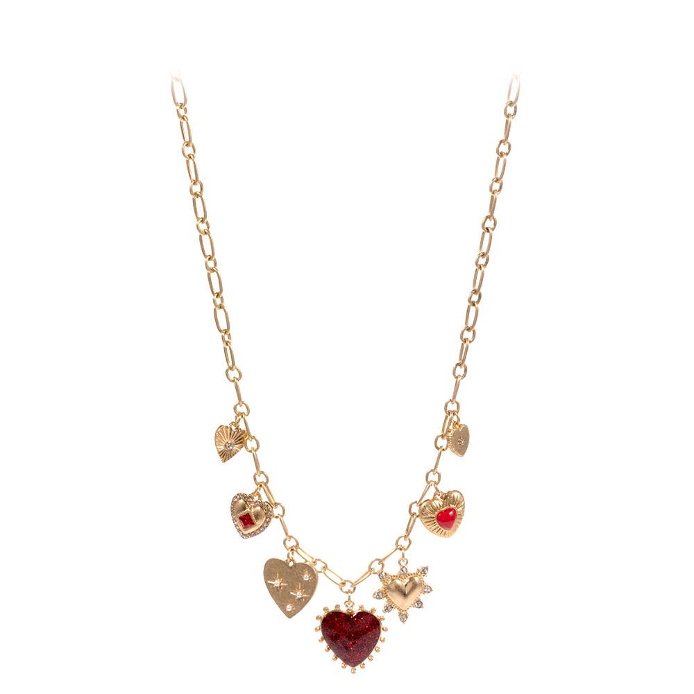 Sensibling Corp. - Wholesale Pendant/Charm Necklace - Chunky Mixed Heart Charm Station Paperclip Chain Necklace3