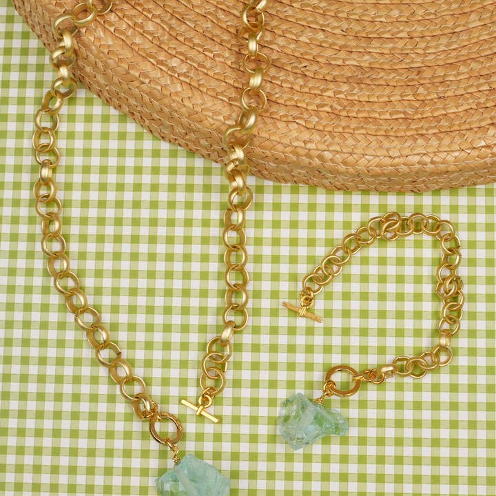 Matte Gold Circle Chain & Sea Glass for wholesale by ali & bird jewelry