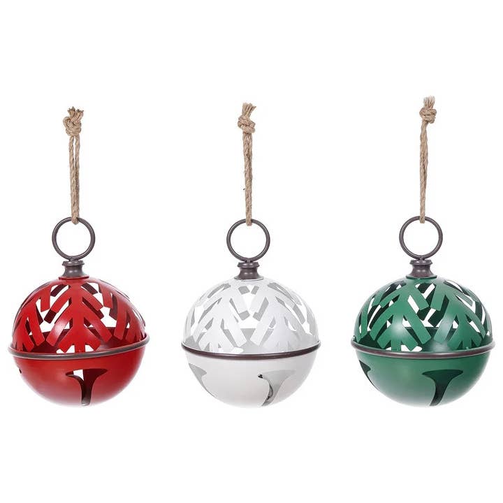 Will's Company - Wholesale Ornament Set - Metal Red, Green & White Jingle Bell Ornament - 2 sizes