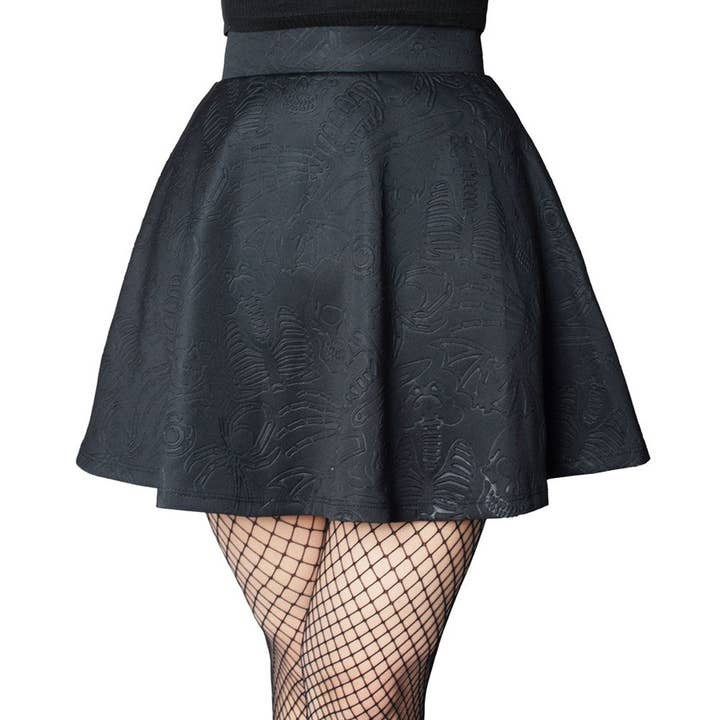 Death Repeat Embossed Skater Skirt for wholesale by Kreepsville