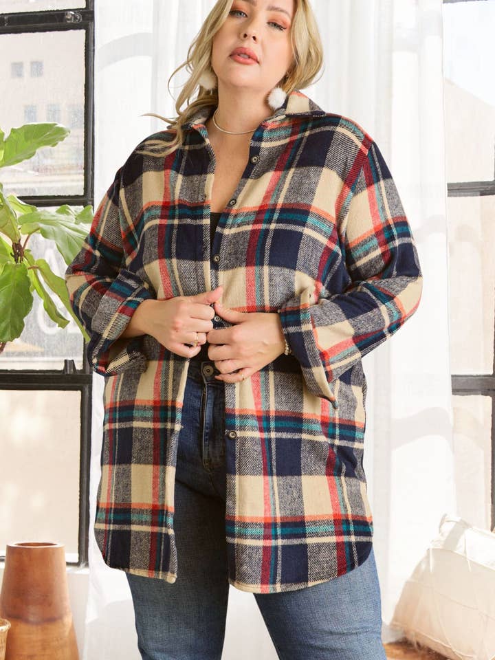 LEJ1987AX- PLUS CHECK FLANNEL SHACKET for wholesale by Madelyn