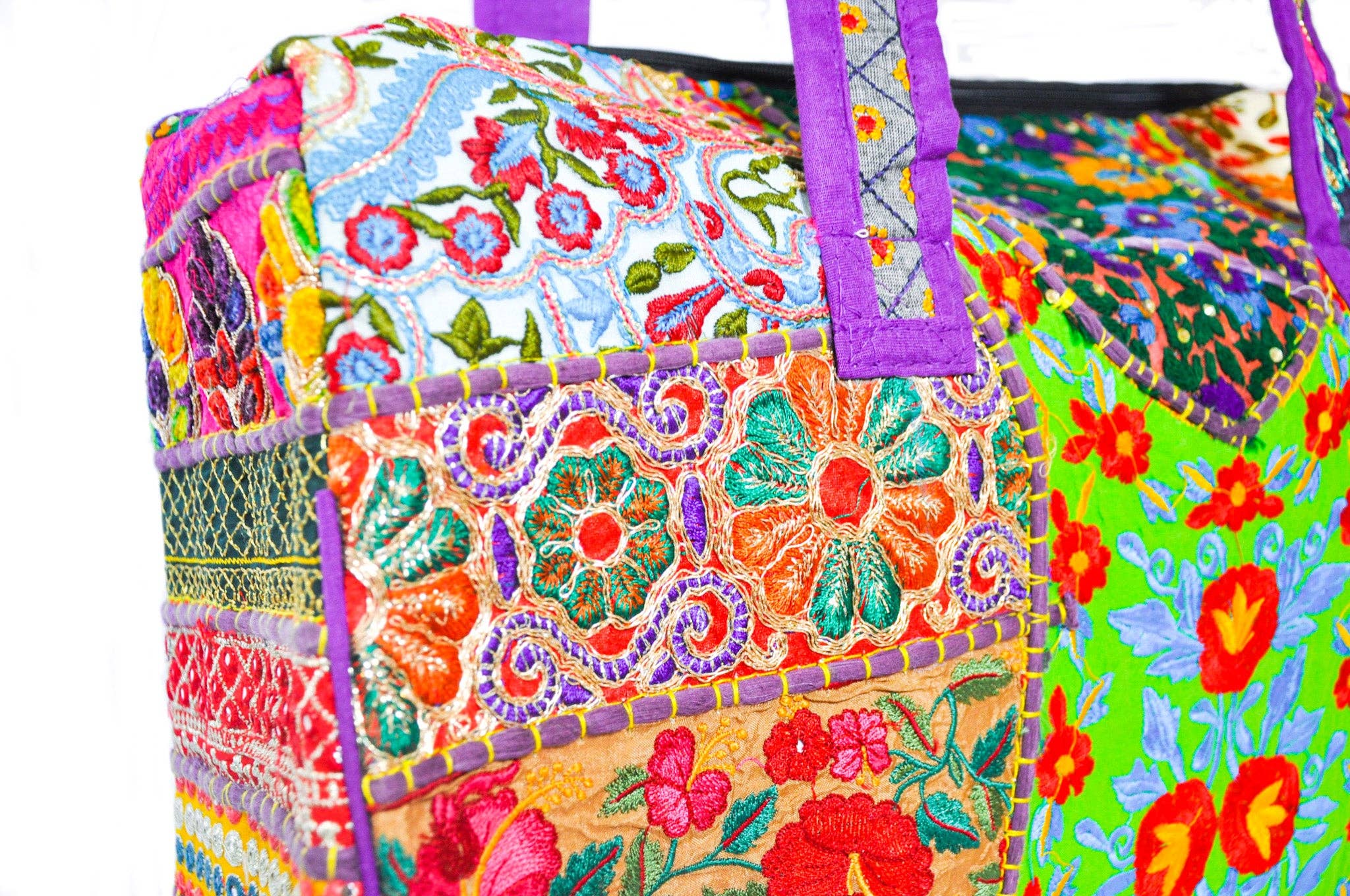 Zumki - Wholesale Weekender Bag - Women's - Dahlia Embroidered Patchwork Cotton Duffle Bag3