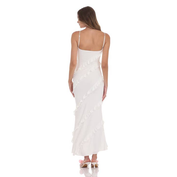 Lucy In The Sky - Wholesale Dress - Women's - Ruffle V-Neck Maxi Dress in White