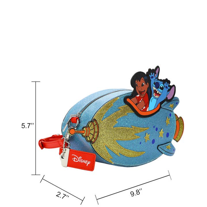 Bioworld Merchandising - Wholesale Crossbody Bag - Women's - Lilo & Stitch Rocketship Women's Novelty crossbody bag With Glitter Fabric4