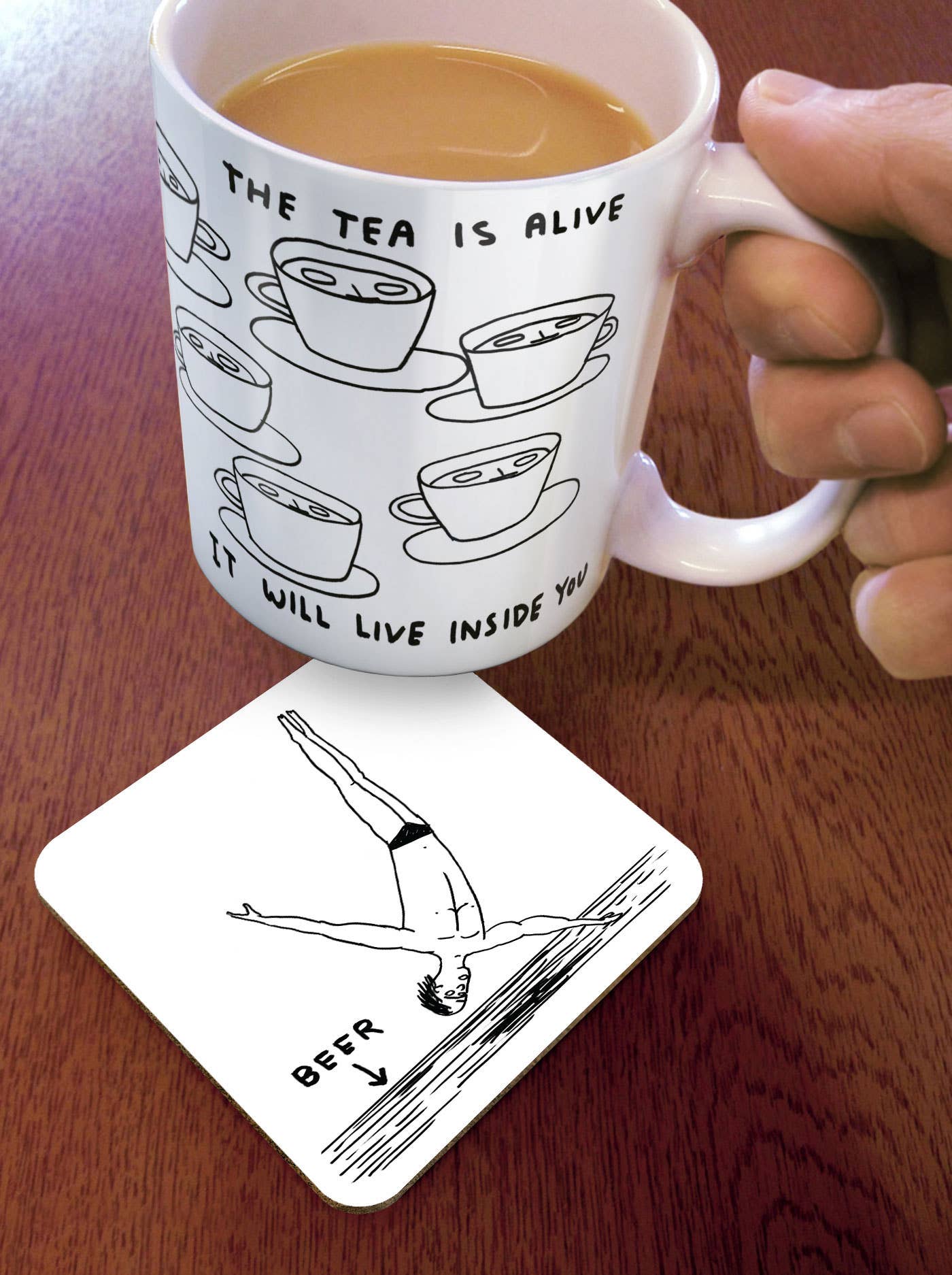 David Shrigley x Brainbox Candy - Wholesale Coasters - Funny Gift David Shrigley Coaster - Beer Diver1