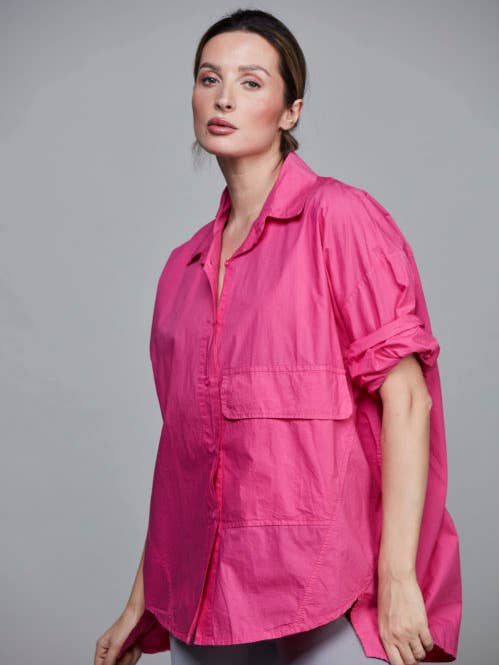 Pocket Cotton Kurzbluse – Fuchsia für den Großhandel von SixtyDays