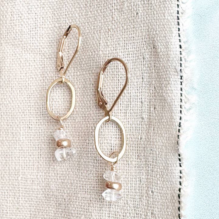 Tidal Herkimer Little Gemstone Drop Earrings - Gold Filled for wholesale by Freshie & Zero