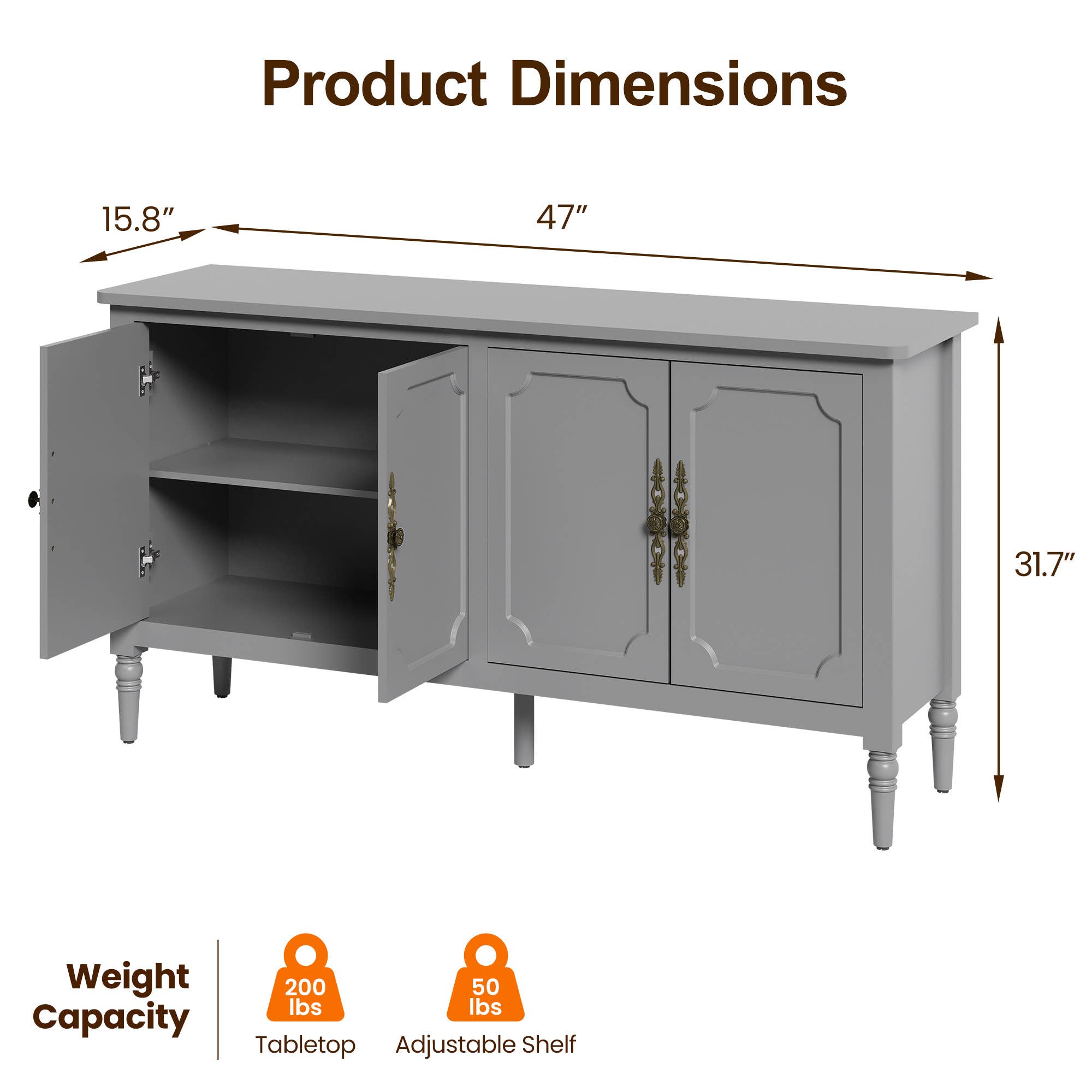 Heynemo - Wholesale Cabinet - Console Cabinet, 47'' Mid Century Modern Pantry Cabinet8