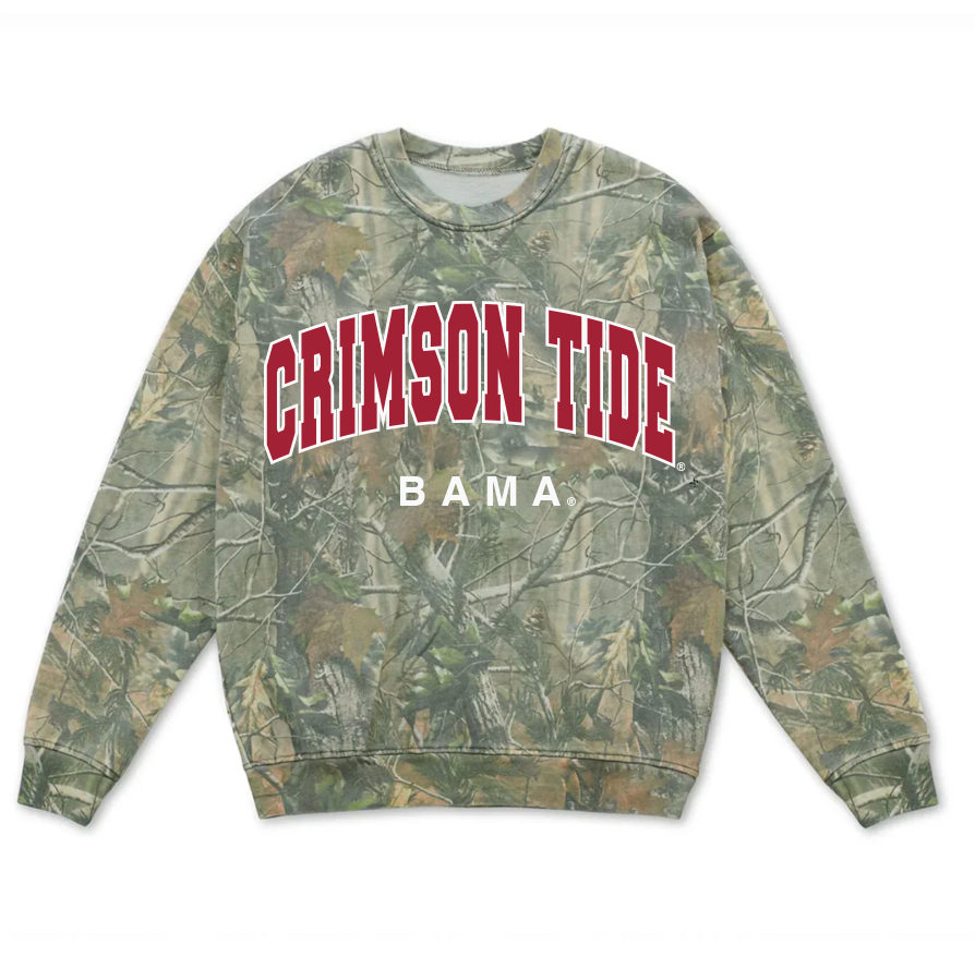 LivyLu - Wholesale Graphic Sweatshirt - Unisex - Bama Crimson Tide Filled Gault Camo Sweatshirt 0