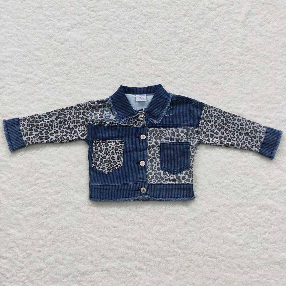 Aier Wholesale - Wholesale Denim Jacket - Kids - Baby Girls Denim Leopard Patchwork Long Sleeve Jackets Cardi3