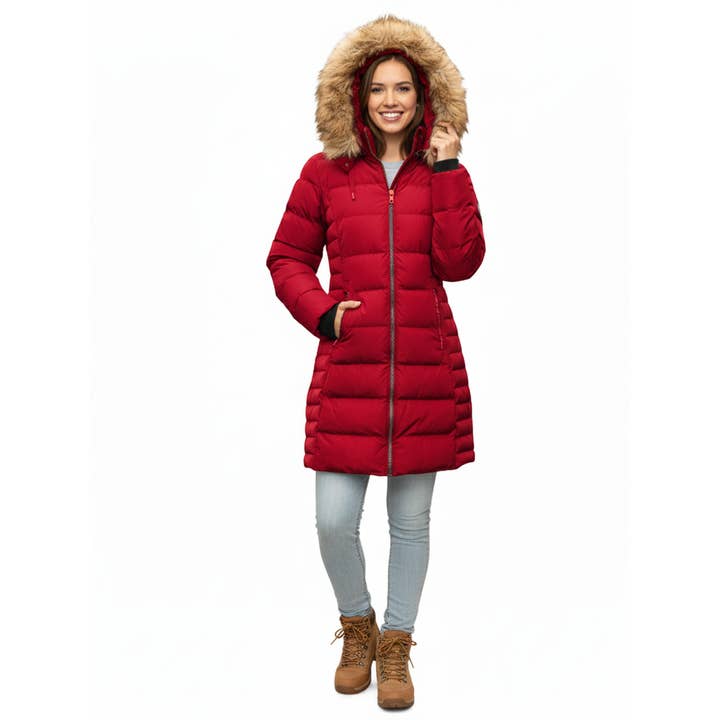 ELORA Parka Mid Length Womens Winter Coat Fur Trim Hood for wholesale by The Whole Shebang