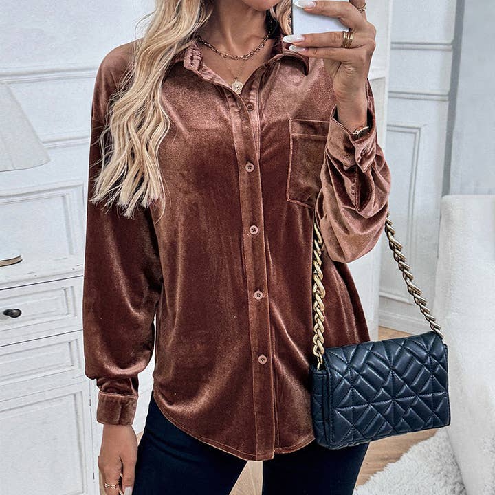 Lovesoft - Wholesale Button Down Shirt - Women's - Women's Long Sleeve Velvet Cardigan Top0