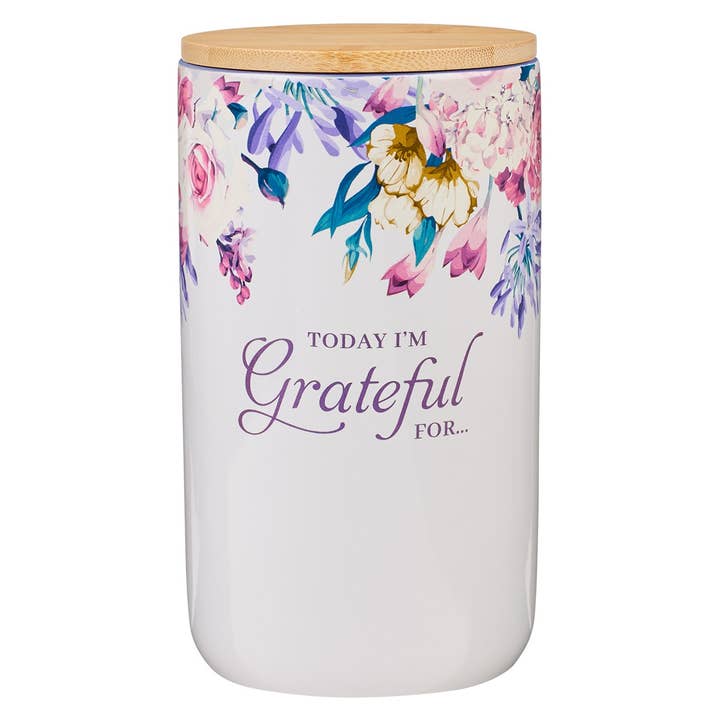 Gratitude Jar w/ Cards Ceramic Today I'm Grateful For Floral for wholesale by Christian Art Gifts