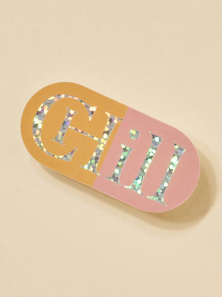 Chill Pill Sparkle Glitter Sticker for wholesale by One & Only Paper