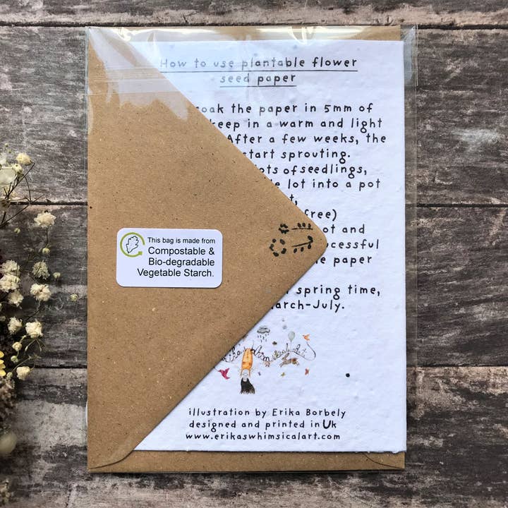 Erika's Whimsical Art – wholesale Birthday card – Plantable Seed Paper Birthday Card, Blank Inside8