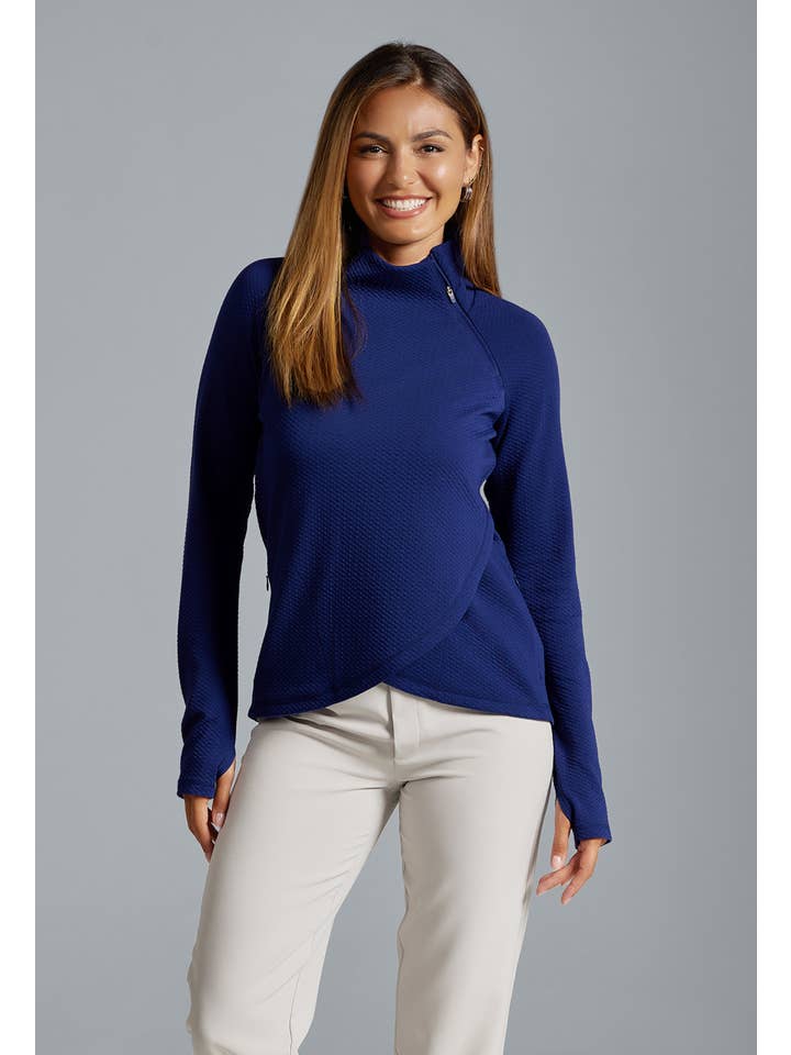 IBKÜL - Wholesale Sweatshirt - Women's - Solid Popcorn Stitch Asymmetrical Zip Pullover 2.010