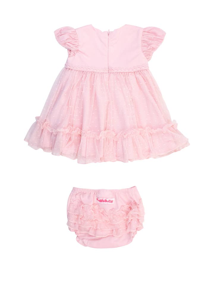 Rosa Vestito in Tulle Rosa Puntinato per Bambine & Set RuffleButt in vendita all'ingrosso su Faire1