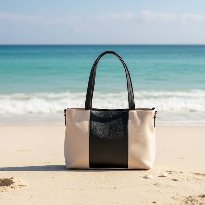 Alta Quero - Vente Tote bag – femme - Sac cabas, cuir beige et noir, quotidien1