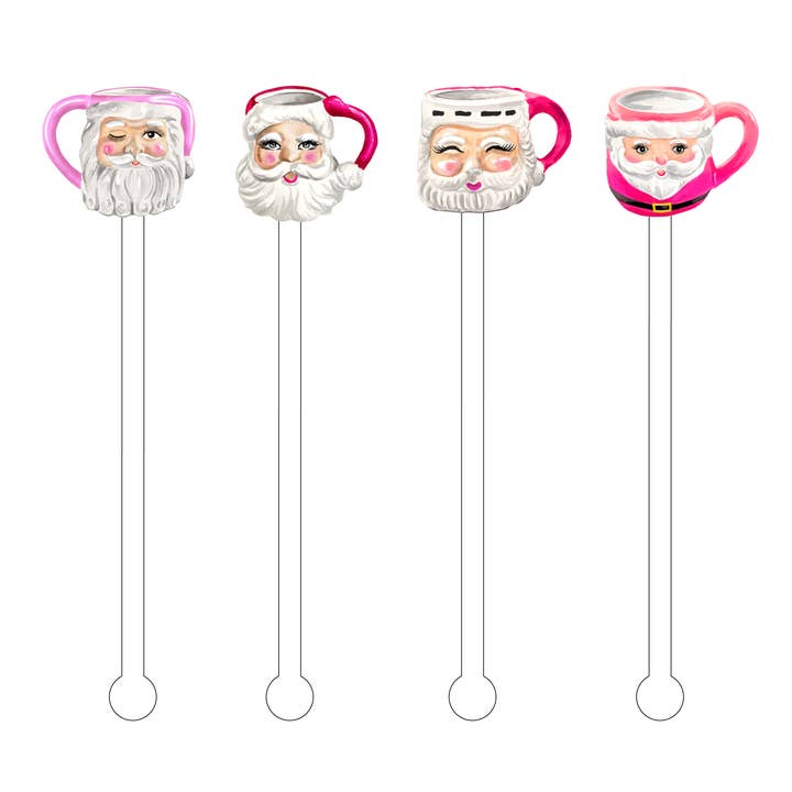ACRYLIC STICKS, LLC – wholesale Drink stirrer – PREPPY PINK SAINT NICK MUGS ACRYLIC STIR STICKS COMBO