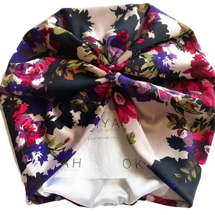 Kvinders turban - tan blomstret | Hårpleje for engroshandel hos OKIYAH