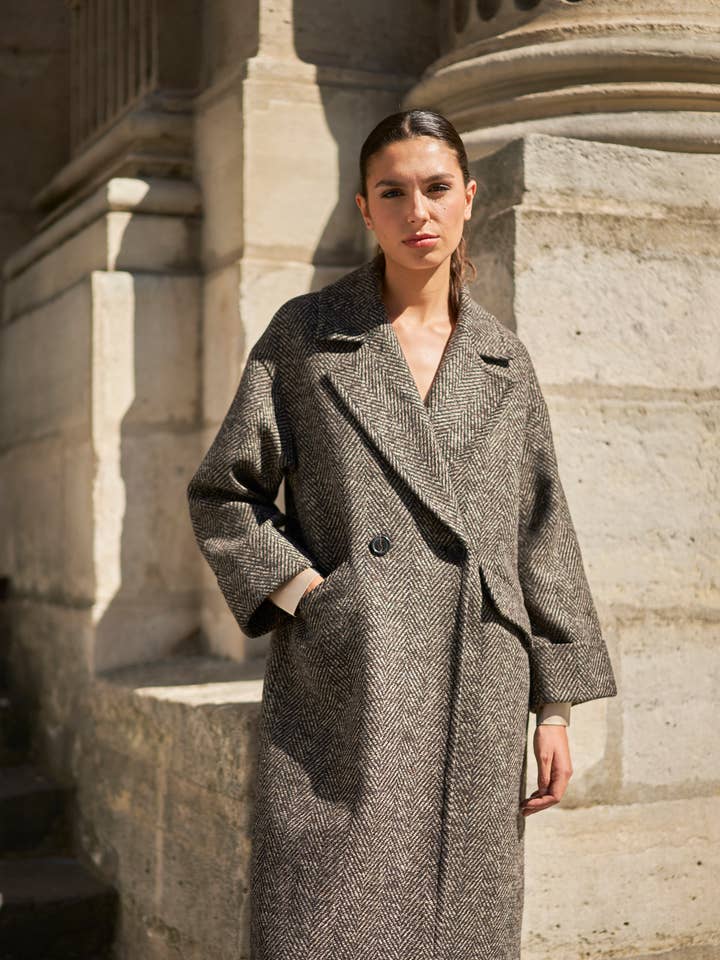 Oversized herringbone coat for wholesale by Attentif Paris