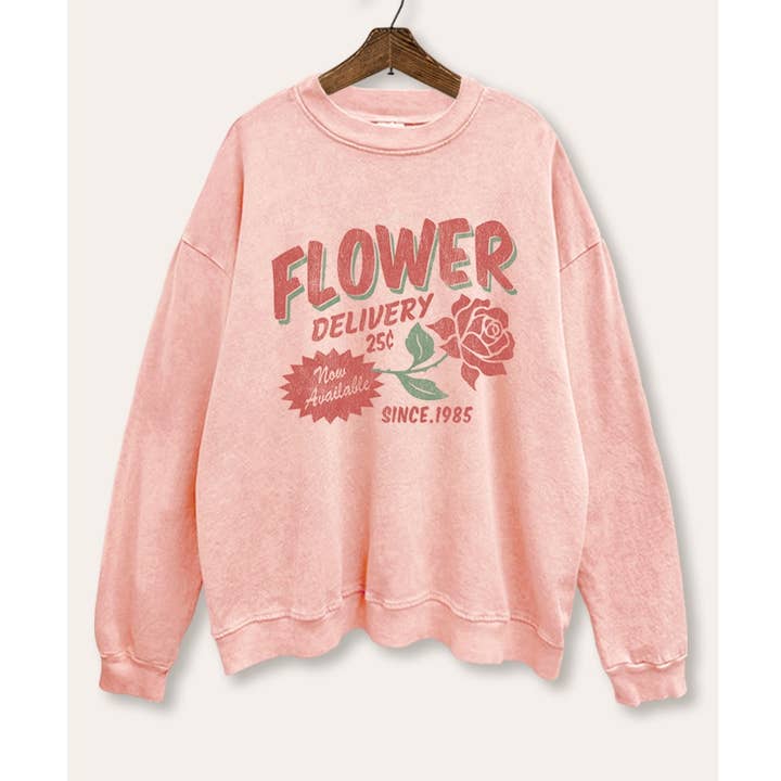 Consegna di Fiori Felpa Grafica con Rose Lavaggio Minerale per la vendita all'ingrosso da parte di PINK NABI