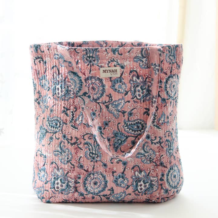 Dusty rose vines-floral print reversible tote bag-Small for wholesale by MYNAHbySmitha