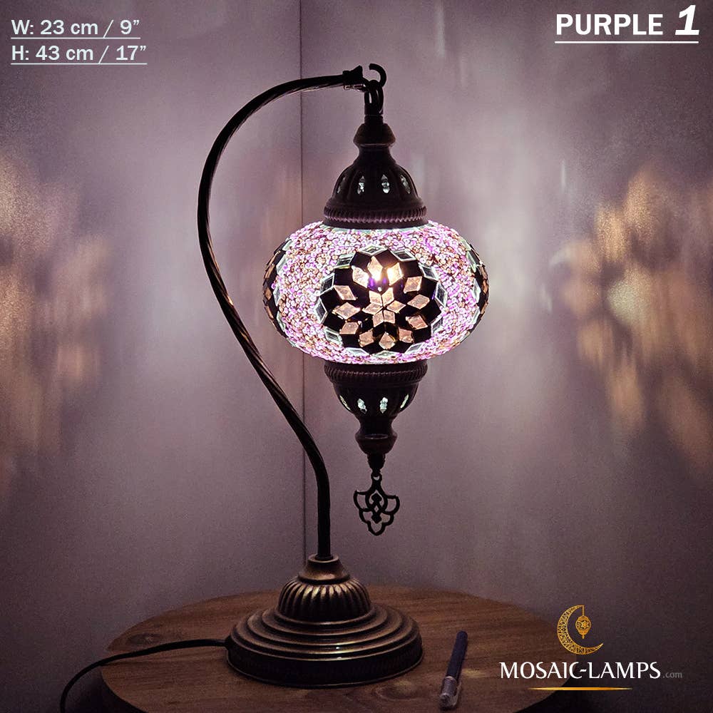 Mosaic Lamps - Wholesale Accent/Desk Lamp - 10+Colors - Gooseneck Large Globe Mosaic Table Lamp, Turkish62
